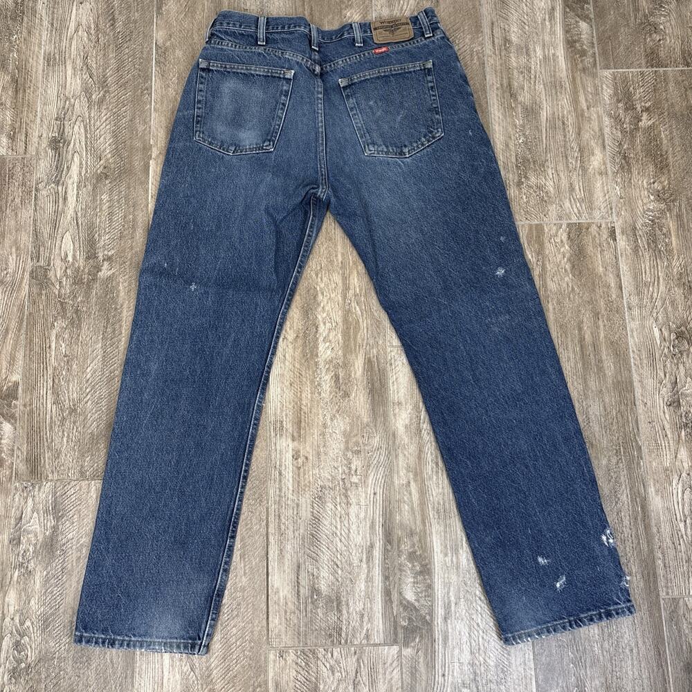 Wrangler Regular Fit 9650 Jeans 35x32 Blue Workwear Abrasion Distressed Vintage